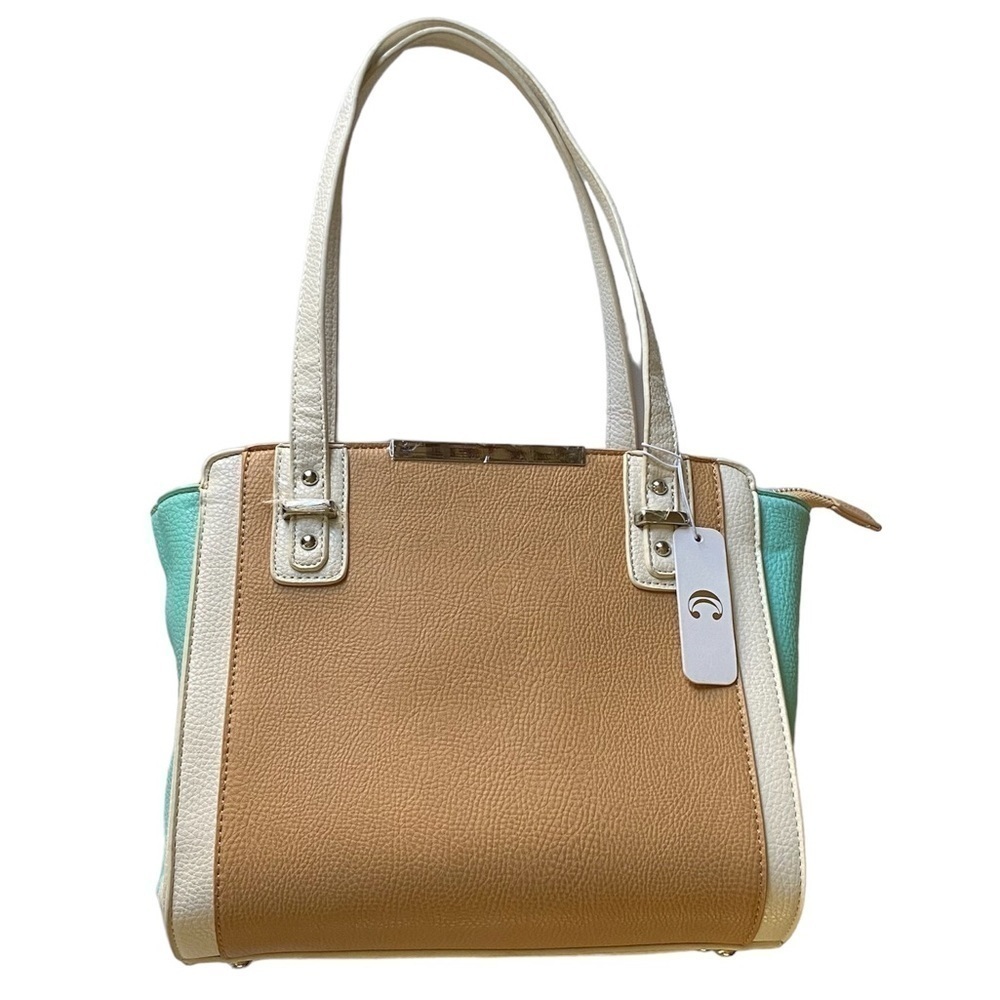 CHARMING CHARLIE Two Tone Handbag, Tan/Mint/Cream NWT